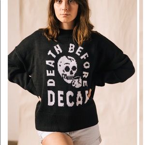 Death before decaf black sweater